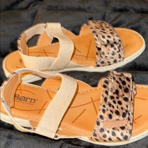 Born Tan and Leopard Print Sandals